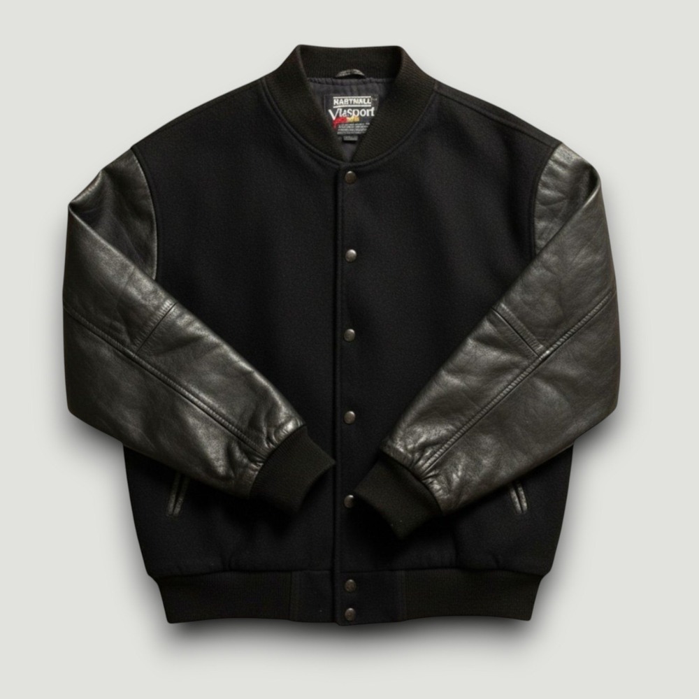 Hartwell Viasport Mens Jacket Wool XL Leather Black Retro Vtg Streetwear Bomber
